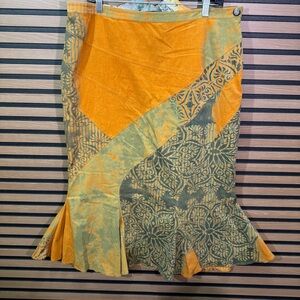 Alan Wez Women's Patterned Patchwork Midi Skirt in Mustard & Olive